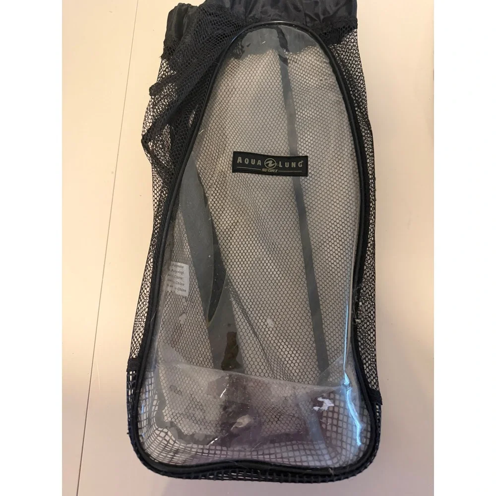 Aqua Lung Sport Snorkel Fins Blue Grey Adjustable Open Heel L/XL with Mesh Bag
